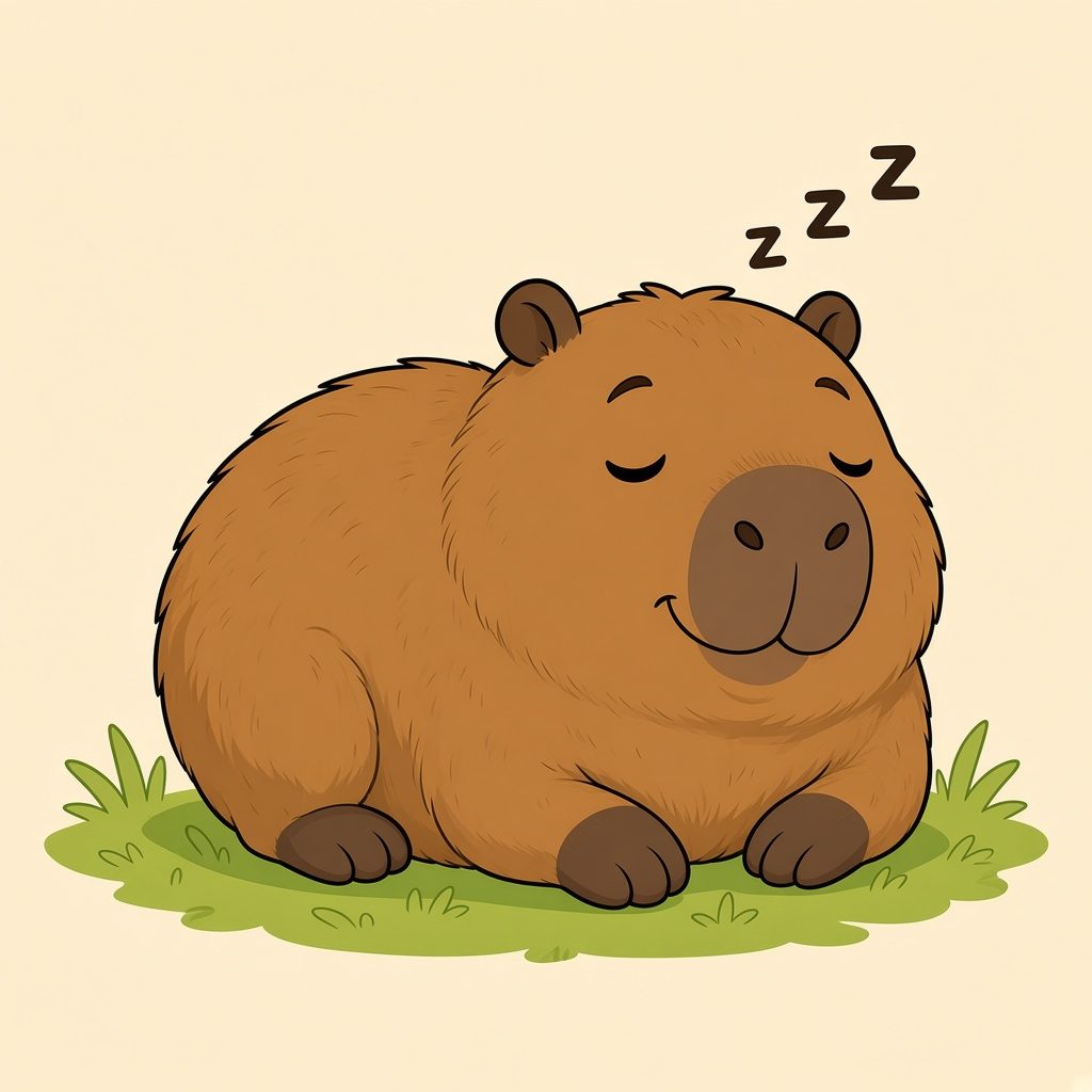 Kiko curled up asleep on the grass
